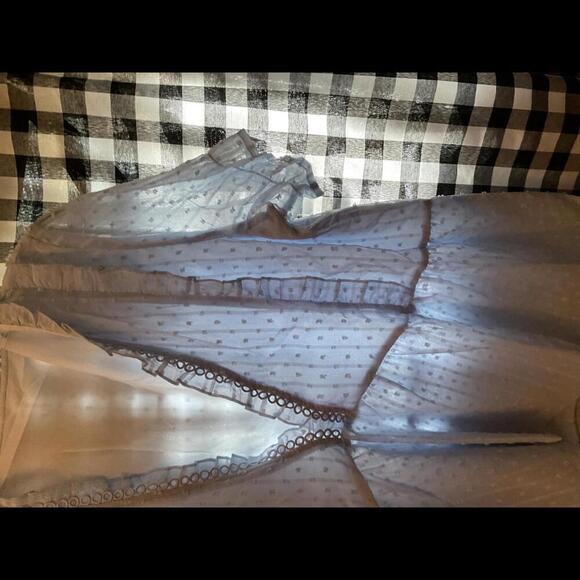 Unbranded Swiss Dot Light Blue Boho Blouse Size XL Ruffles and Crochet - Picture 3 of 10